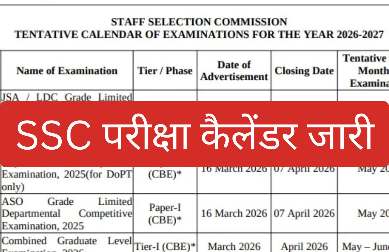 SSC Exam Calendar 2026: एसएससी परीक्षा कैलेंडर जारी, यहाँ से देखें और डाउनलोड करें