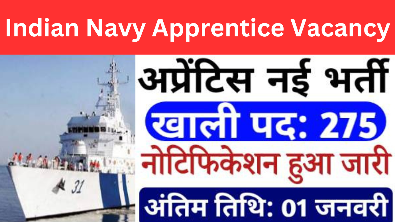 Indian Navy Apprentice Vacancy: इंडियन नेवी में अप्रेंटिस के 275 पदों पर भर्ती का नोटिफिकेशन जारी 10वीं पास आवेदन 29 नवंबर से शुरू, यहां से जाने अधिक जानकारी