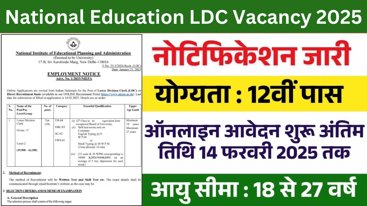 National Education LDC Vacancy 2025: शिक्षा विभाग में एलडीसी के पदों पर भर्ती का नोटिफिकेशन जारी, यहां से जाने आवेदन प्रक्रिया